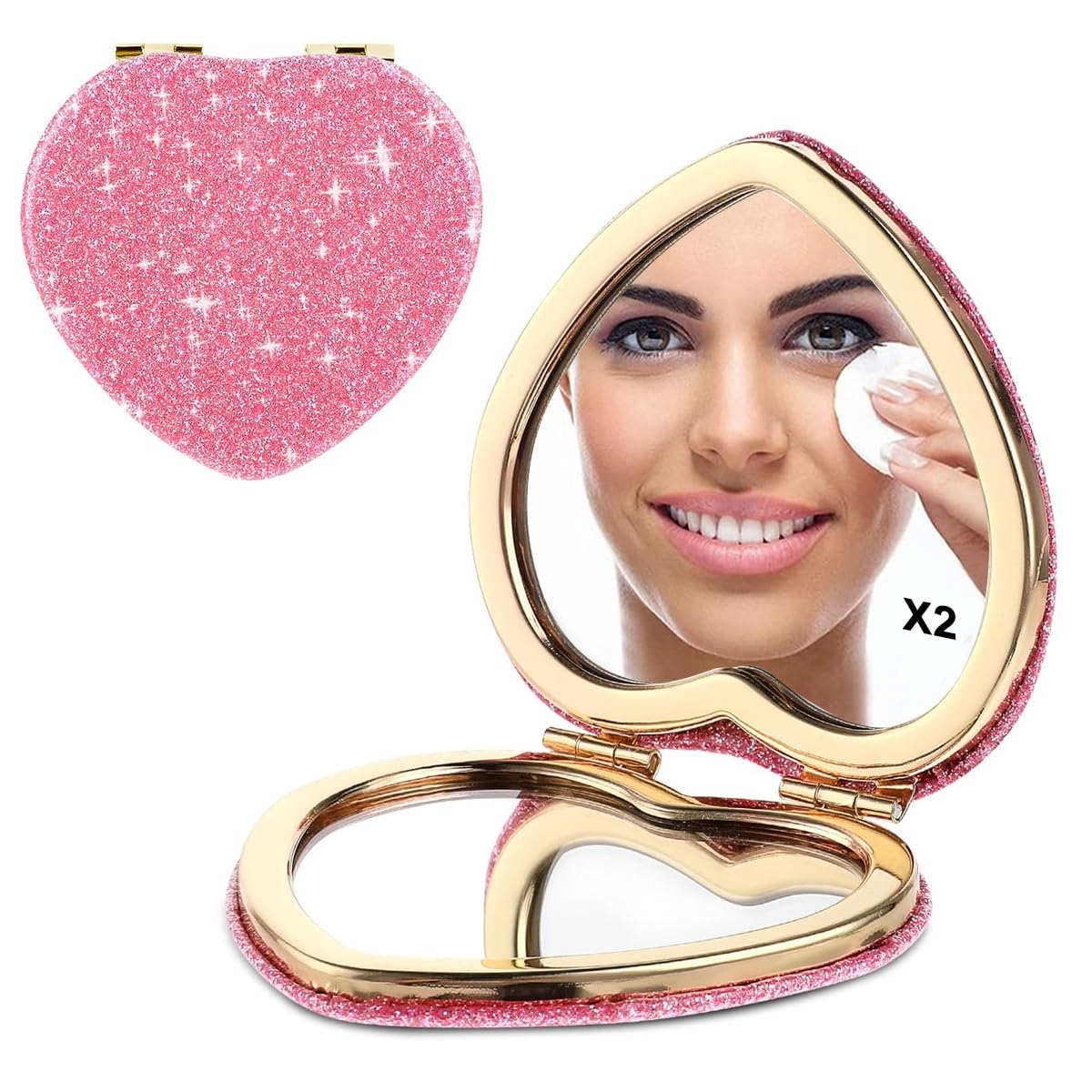 MAYCREATE Mini Heart Folding Mirror Portable Compact Pocket Mirror Small Cute Glitter Mirror Travel Makeup Mirror for Women Girls MAYCREATE Mini Heart Folding Mirror Portable Compact Pocket Mirror Small Cute Glitter Mirror Travel Makeup Mirror for Women Girls